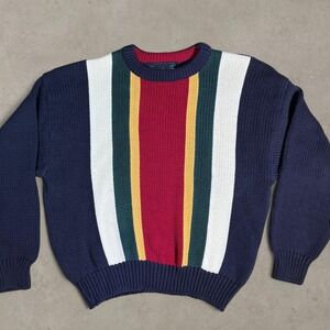 Vintage New River Colorblock Cotton‎ Knit Sweater Men's M 90s Grandpa Preppy